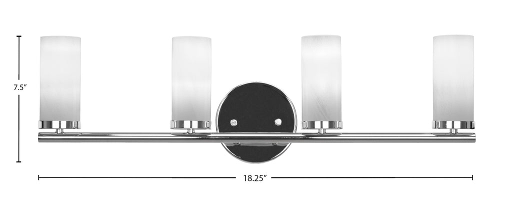 Trinity Four Light Bath Bar in Chrome with 2.5" White Marble Shade