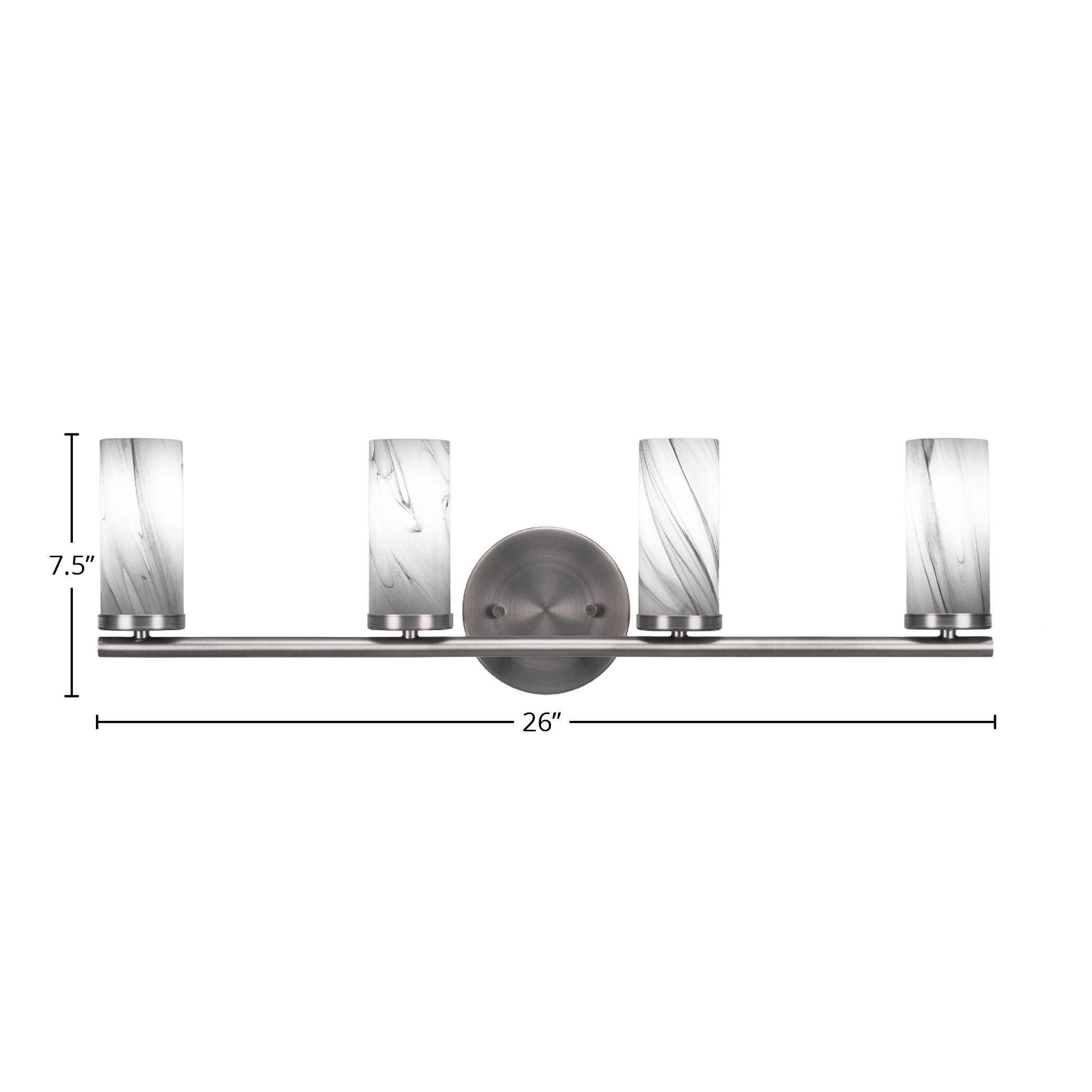 Trinity Four Light Bath Bar in Graphite with 2.5" Onyx Swirl Shade
