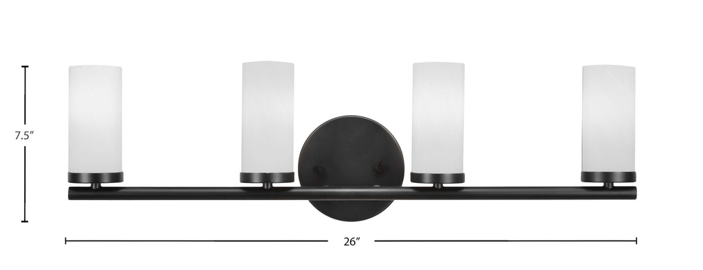 Trinity Four Light Bath Bar in Matte Black with 2.5" White Marble Shade