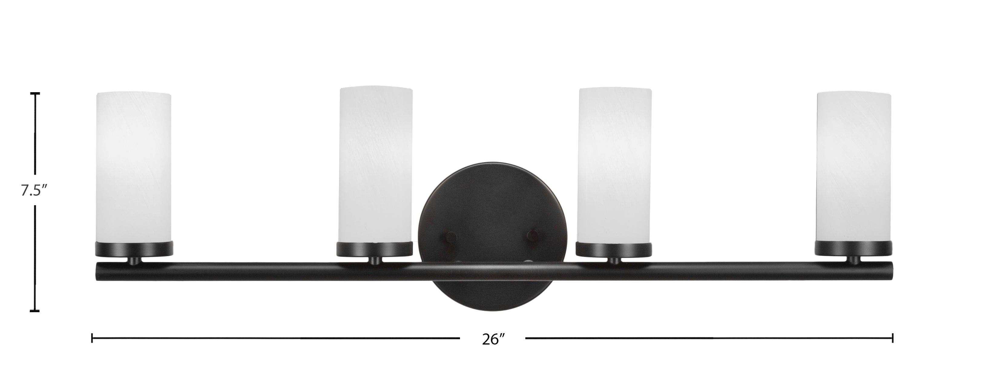 Trinity Four Light Bath Bar in Matte Black with 2.5" White Marble Shade