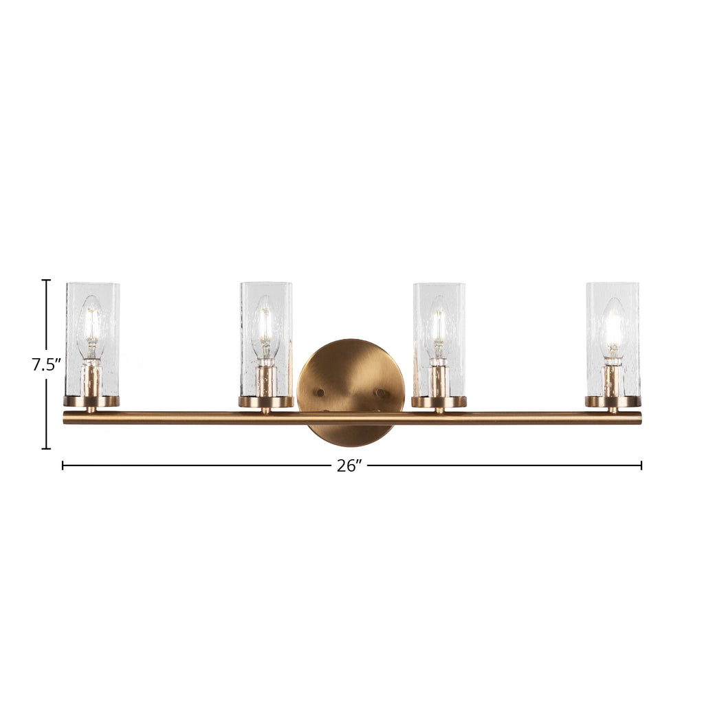 Trinity Four Light Bath Bar in New Age Brass with 2.5" Clear Bubble Shade