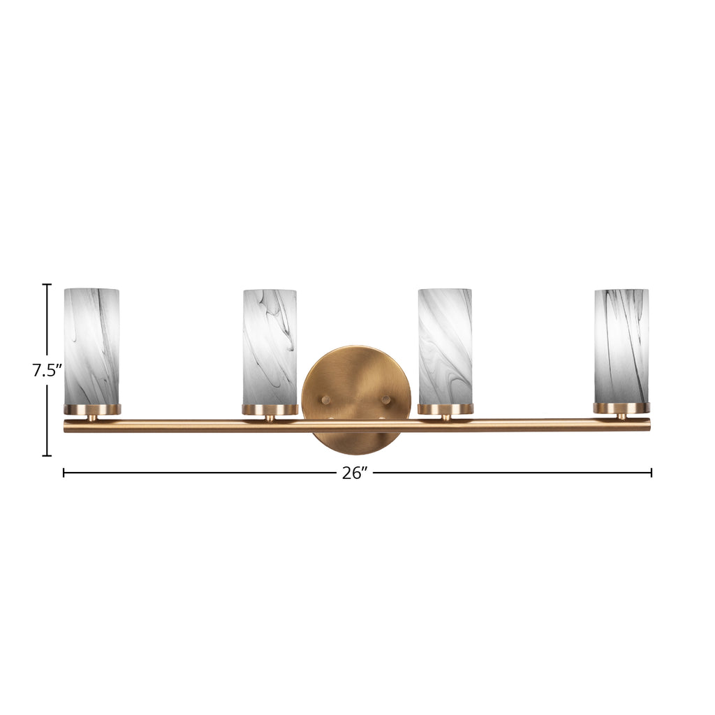 Trinity Four Light Bath Bar in New Age Brass with 2.5" Onyx Swirl Shade