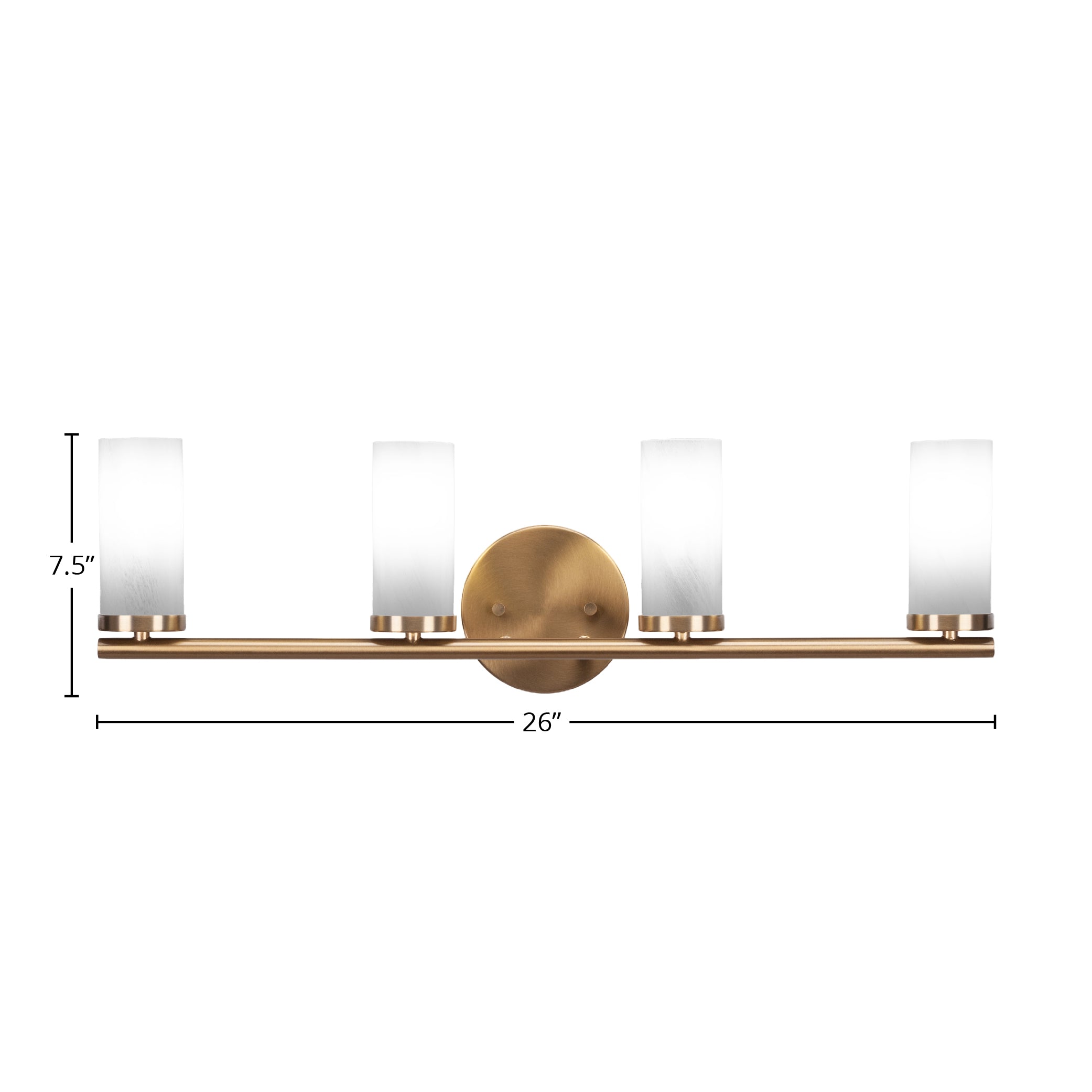 Trinity Four Light Bath Bar in New Age Brass with 2.5" White Marble Shade