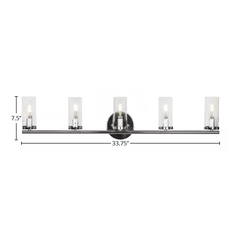 Trinity Five Light Bath Bar in Chrome with 2.5" Clear Bubble Shade