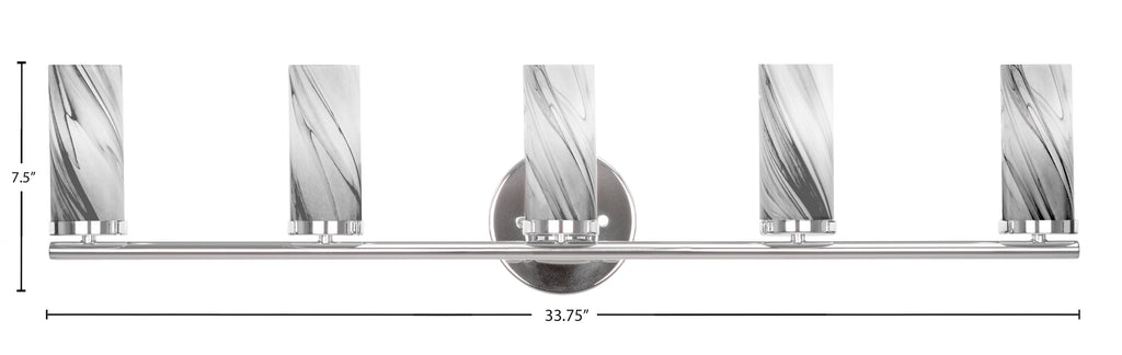 Trinity Five Light Bath Bar in Chrome with 2.5" Onyx Swirl Shade