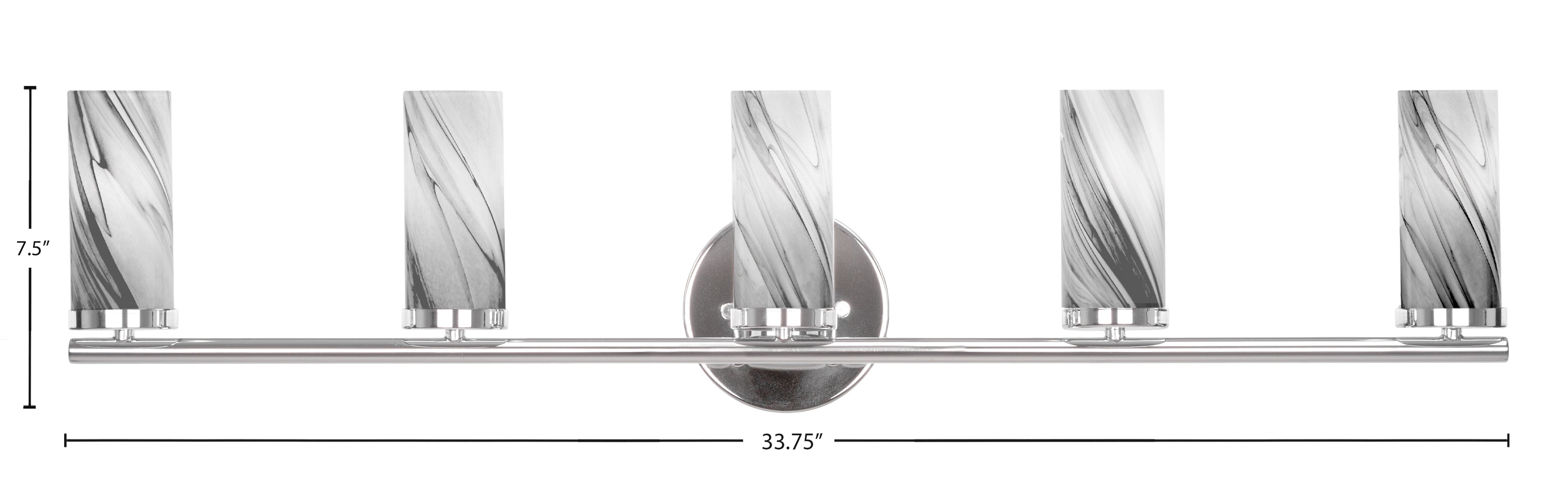 Trinity Five Light Bath Bar in Chrome with 2.5" Onyx Swirl Shade