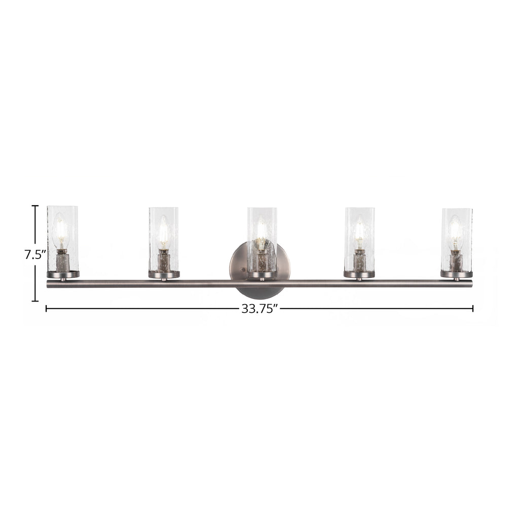 Trinity Five Light Bath Bar in Graphite with 2.5" Clear Bubble Shade