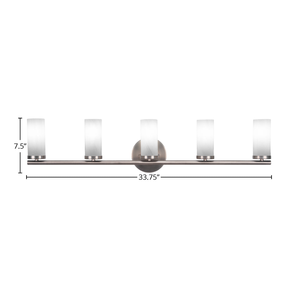 Trinity Five Light Bath Bar in Graphite with 2.5" White Marble Shade