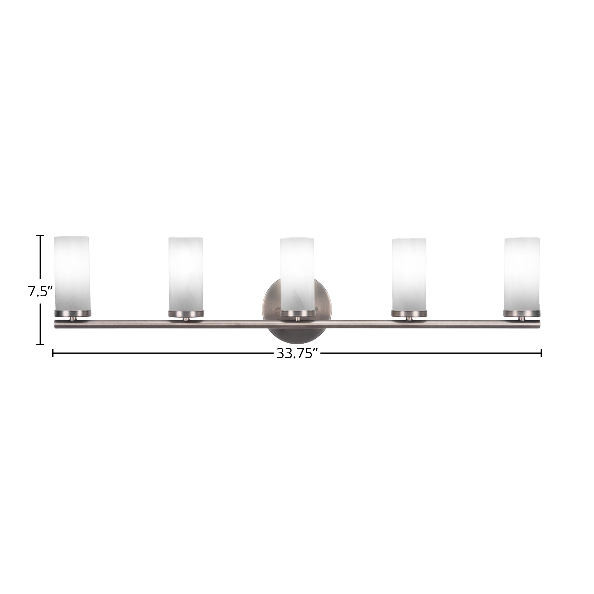 Trinity Five Light Bath Bar in Graphite with 2.5" White Marble Shade