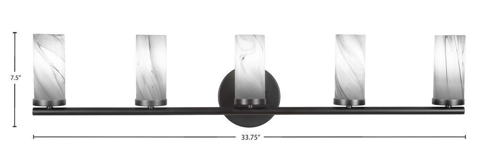 Trinity Five Light Bath Bar in Matte Black with 2.5" Onyx Swirl Shade