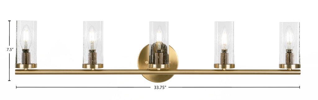 Trinity Five Light Bath Bar in New Age Brass with 2.5" Clear Bubble Shade
