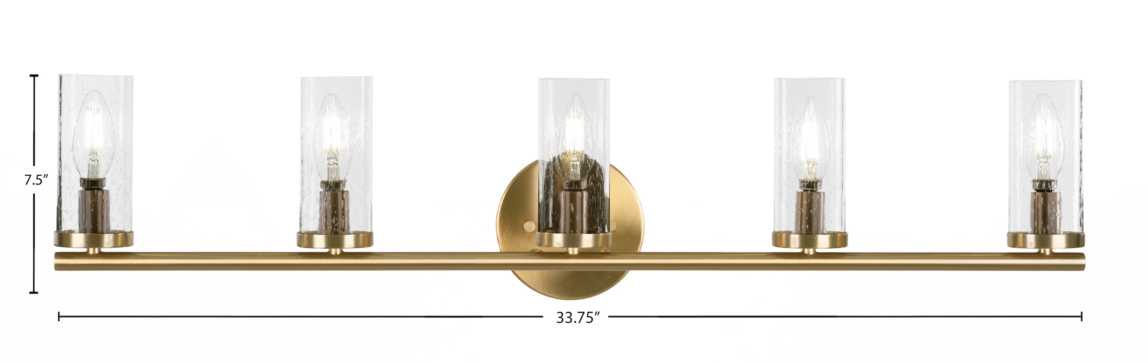 Trinity Five Light Bath Bar in New Age Brass with 2.5" Clear Bubble Shade