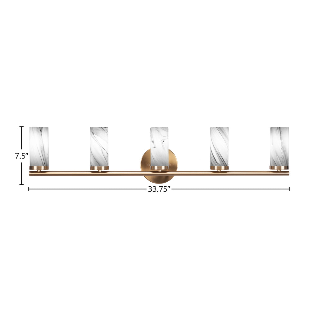 Trinity Five Light Bath Bar in New Age Brass with 2.5" Onyx Swirl Shade