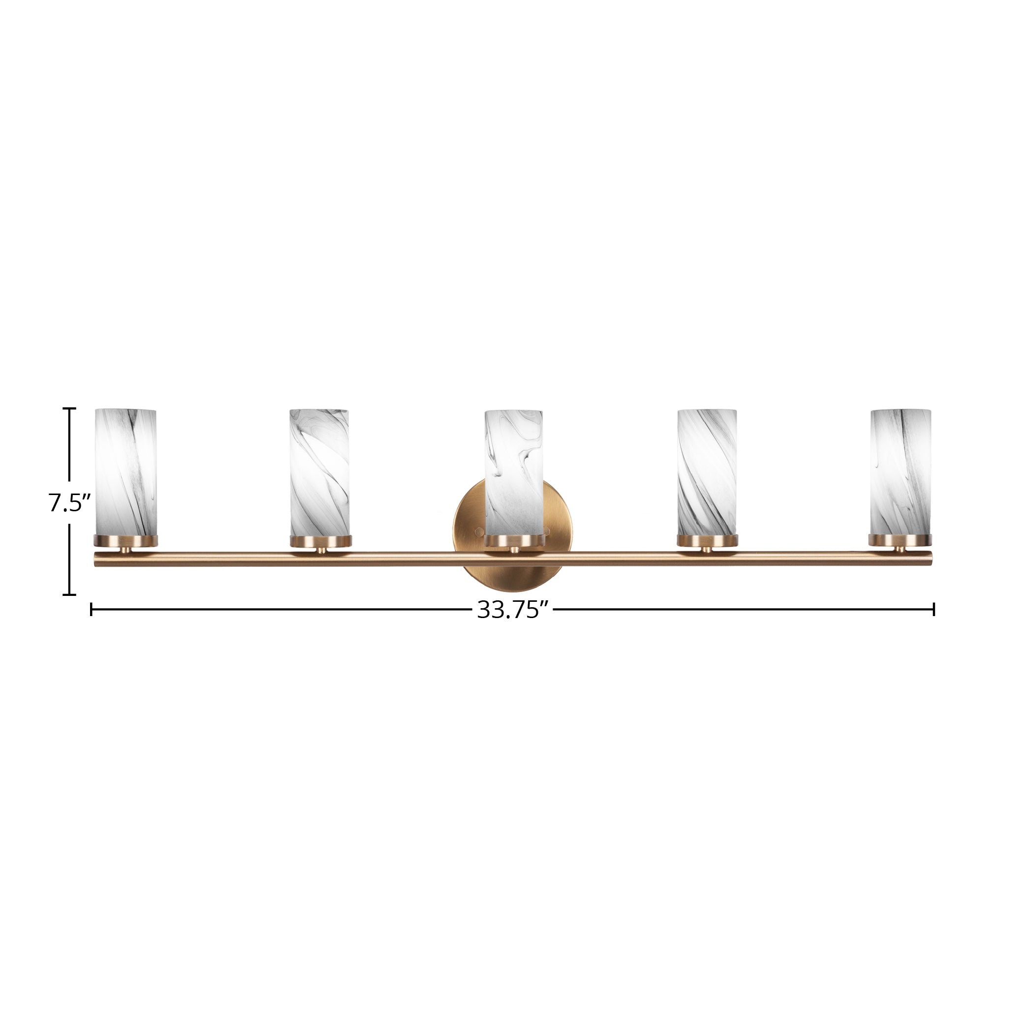 Trinity Five Light Bath Bar in New Age Brass with 2.5" Onyx Swirl Shade