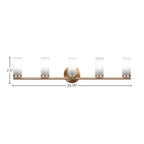 Trinity Five Light Bath Bar in New Age Brass with 2.5" White Marble Shade