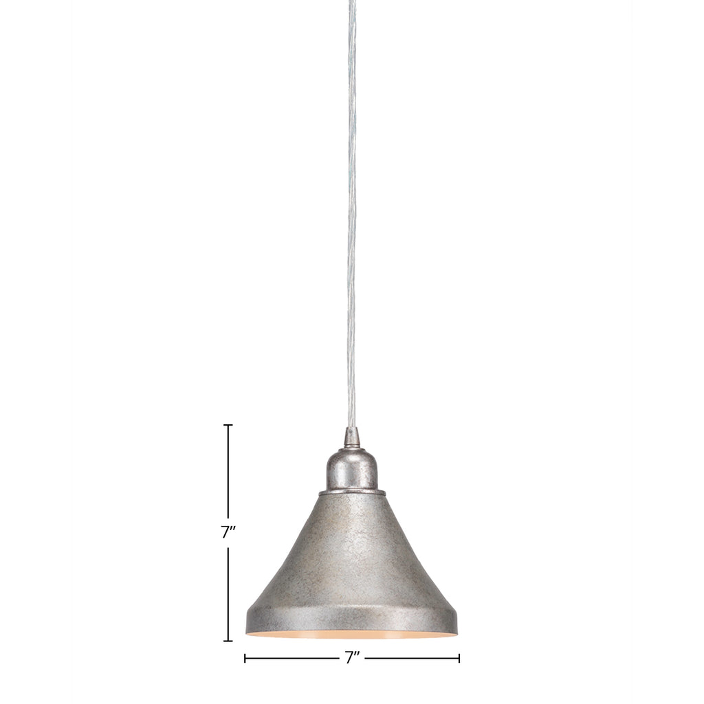 Vintage One Light Mini Pendant in Aged Silver with 7" Aged Silver Cone Metal Shade Shade