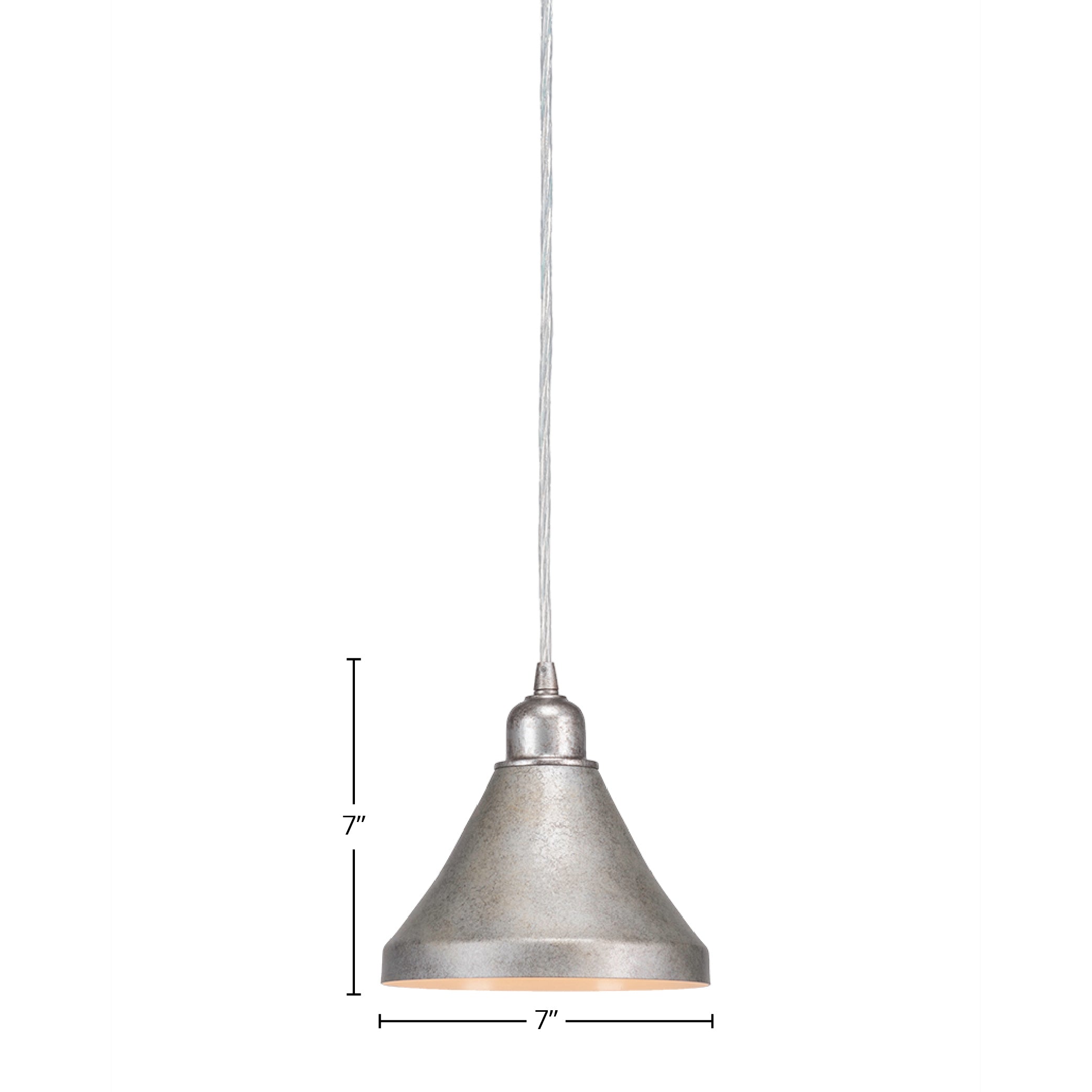 Vintage One Light Mini Pendant in Aged Silver with 7" Aged Silver Cone Metal Shade Shade