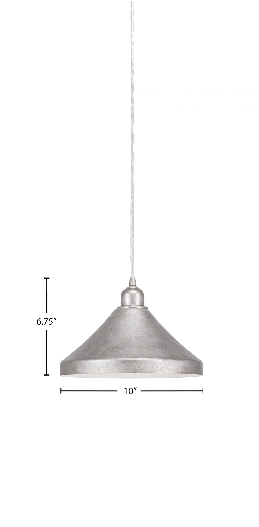 Vintage One Light Mini Pendant in Aged Silver with 10" Aged Silver Cone Metal Shade Shade