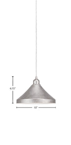 Vintage One Light Mini Pendant in Aged Silver with 10" Aged Silver Cone Metal Shade Shade