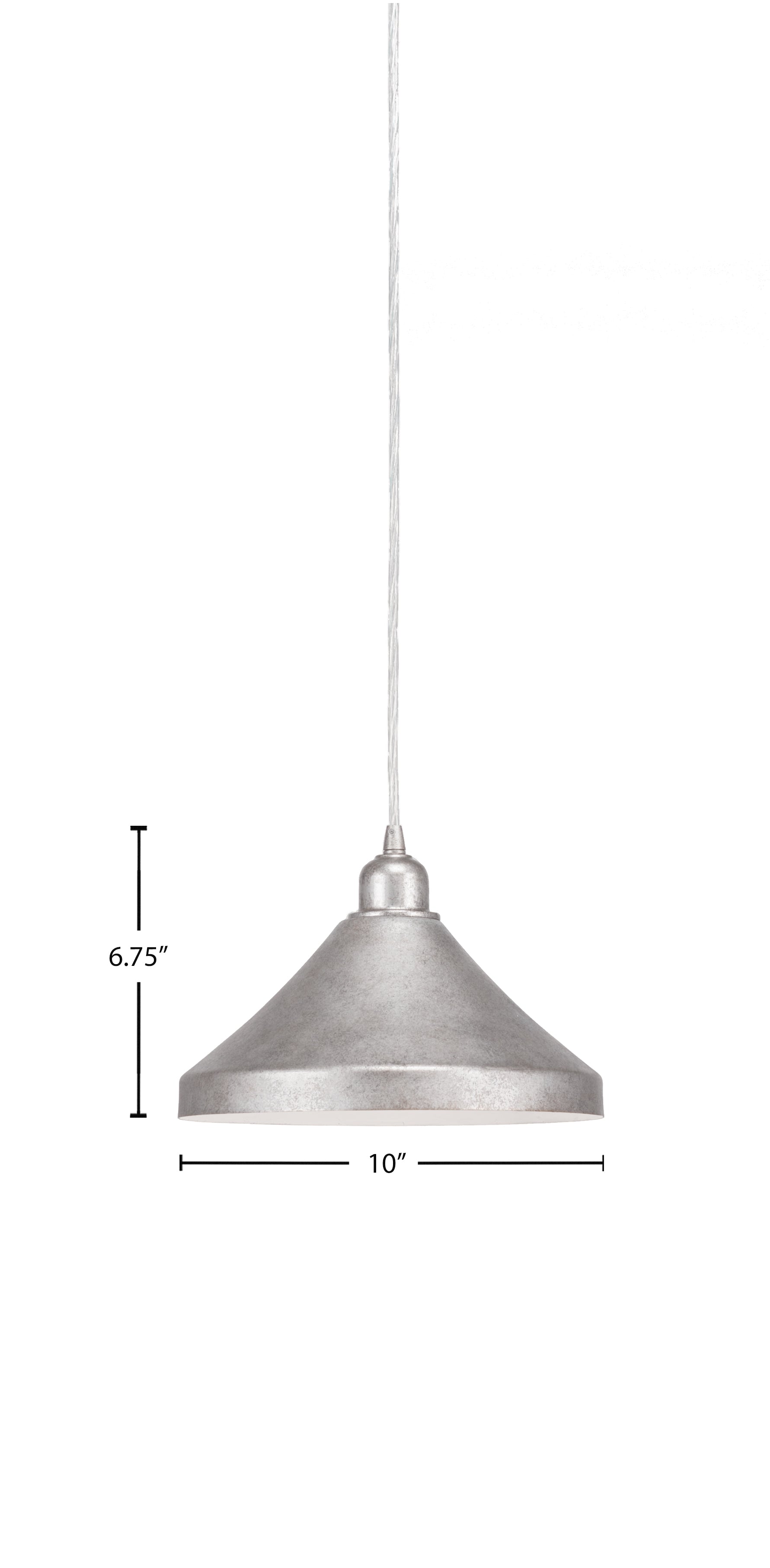 Vintage One Light Mini Pendant in Aged Silver with 10" Aged Silver Cone Metal Shade Shade