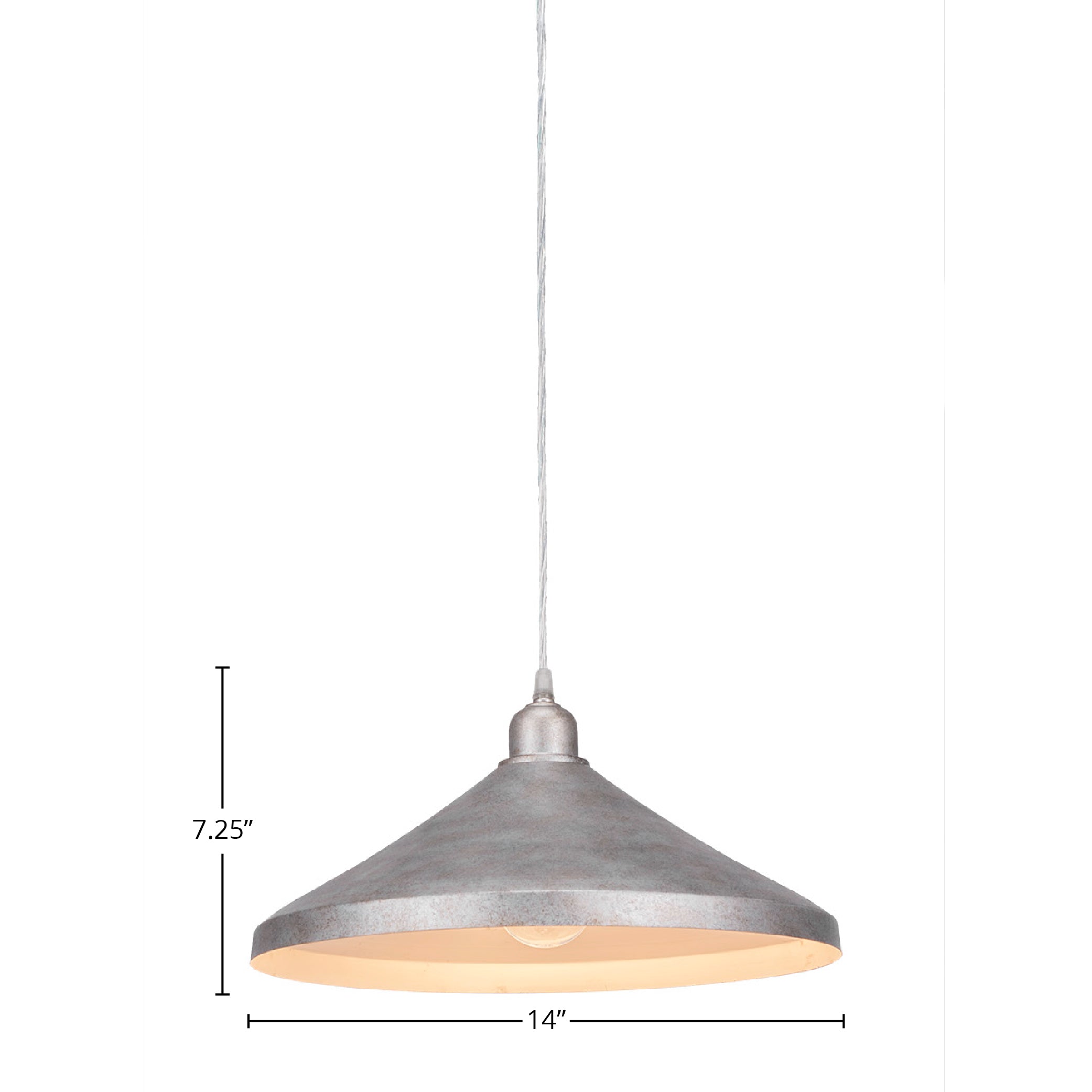 Vintage One Light Mini Pendant in Aged Silver with 14" Aged Silver Cone Metal Shade Shade