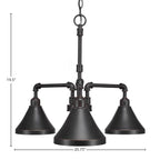 Vintage Three Light Chandelier in Dark Granite with 7'' Dark Granite Cone Metal Shade Shade