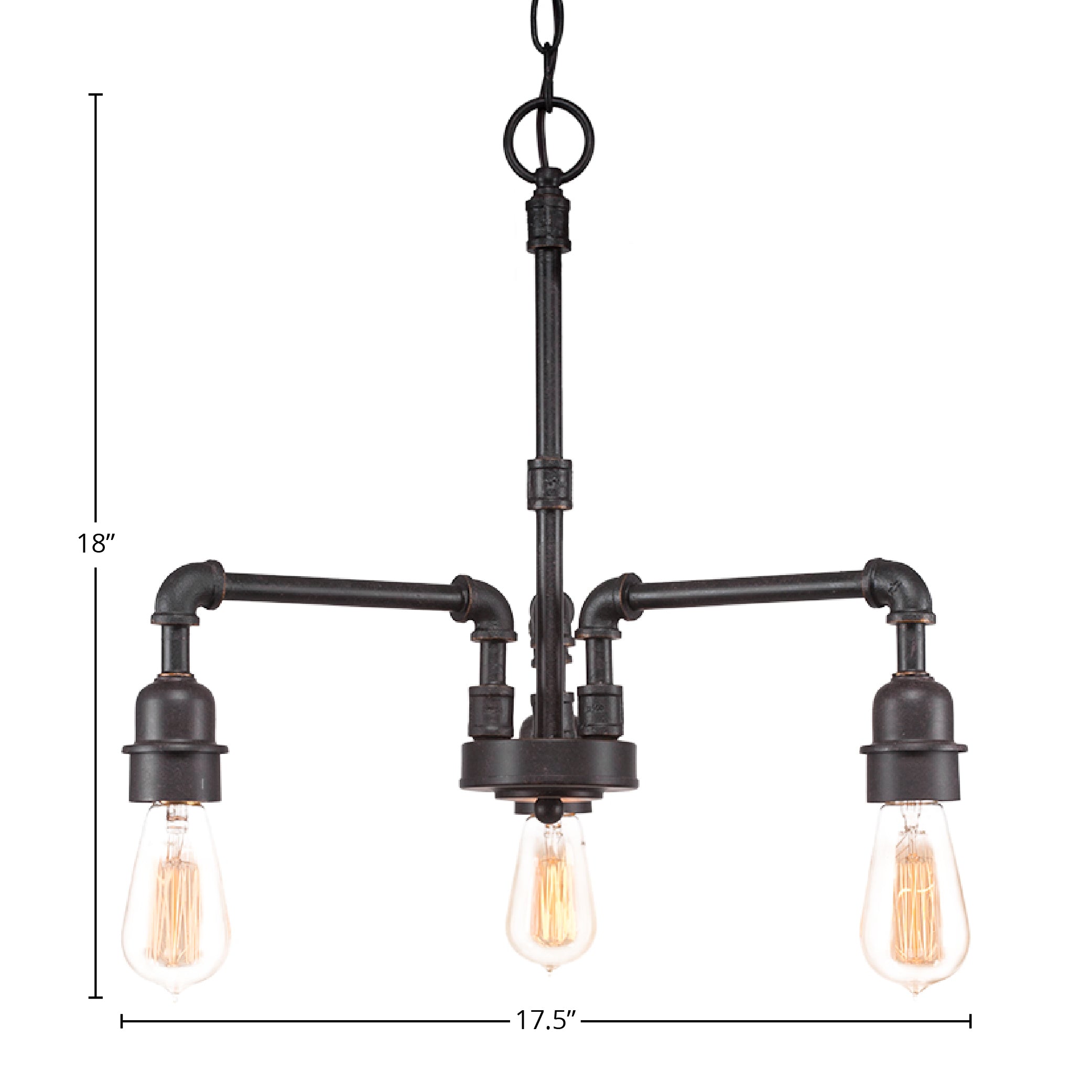 Vintage Three Light Chandelier in Dark Granite with 60 watt Amber Antique Shade