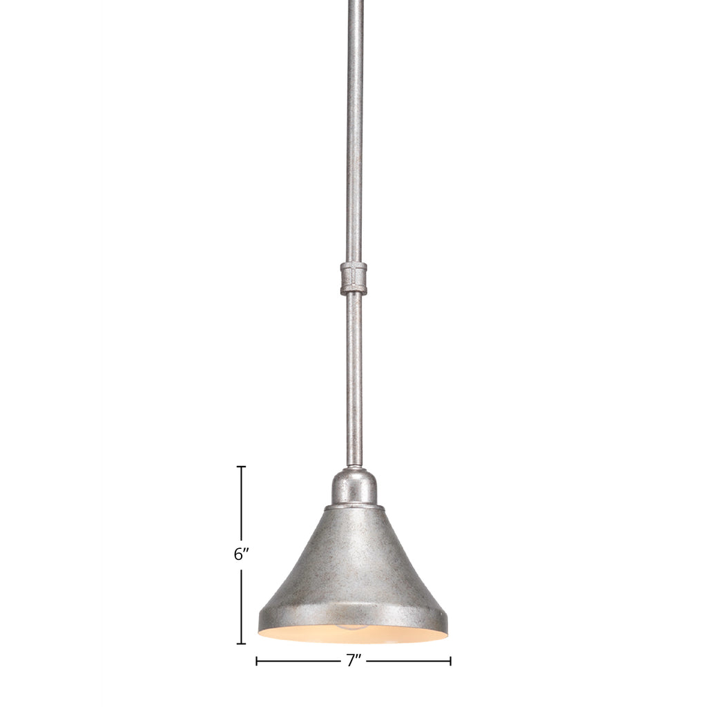 Vintage One Light Mini Pendant in Aged Silver with 7" Aged Silver Cone Metal Shade Shade