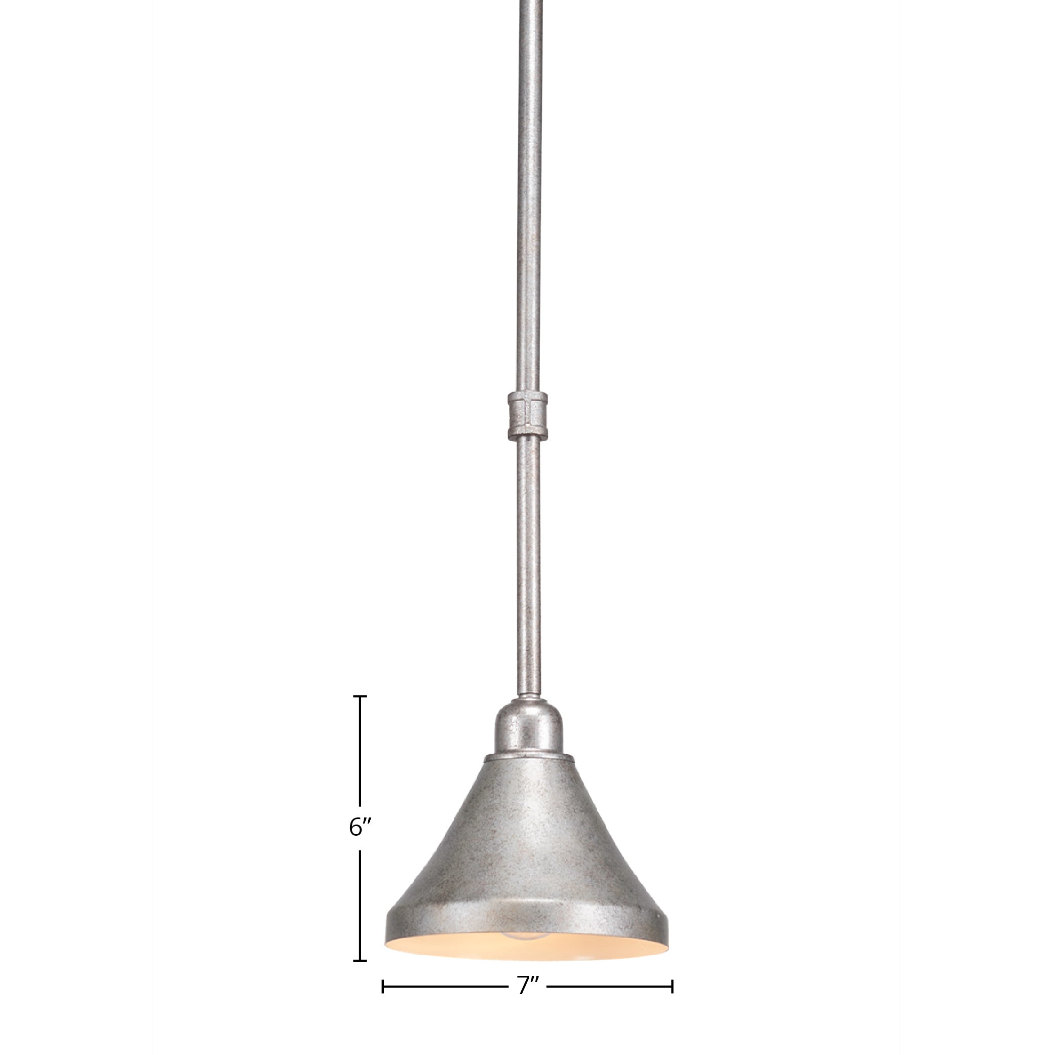 Vintage One Light Mini Pendant in Aged Silver with 7" Aged Silver Cone Metal Shade Shade