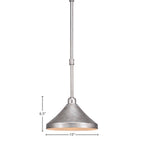 Vintage One Light Mini Pendant in Aged Silver with 10" Aged Silver Cone Metal Shade Shade