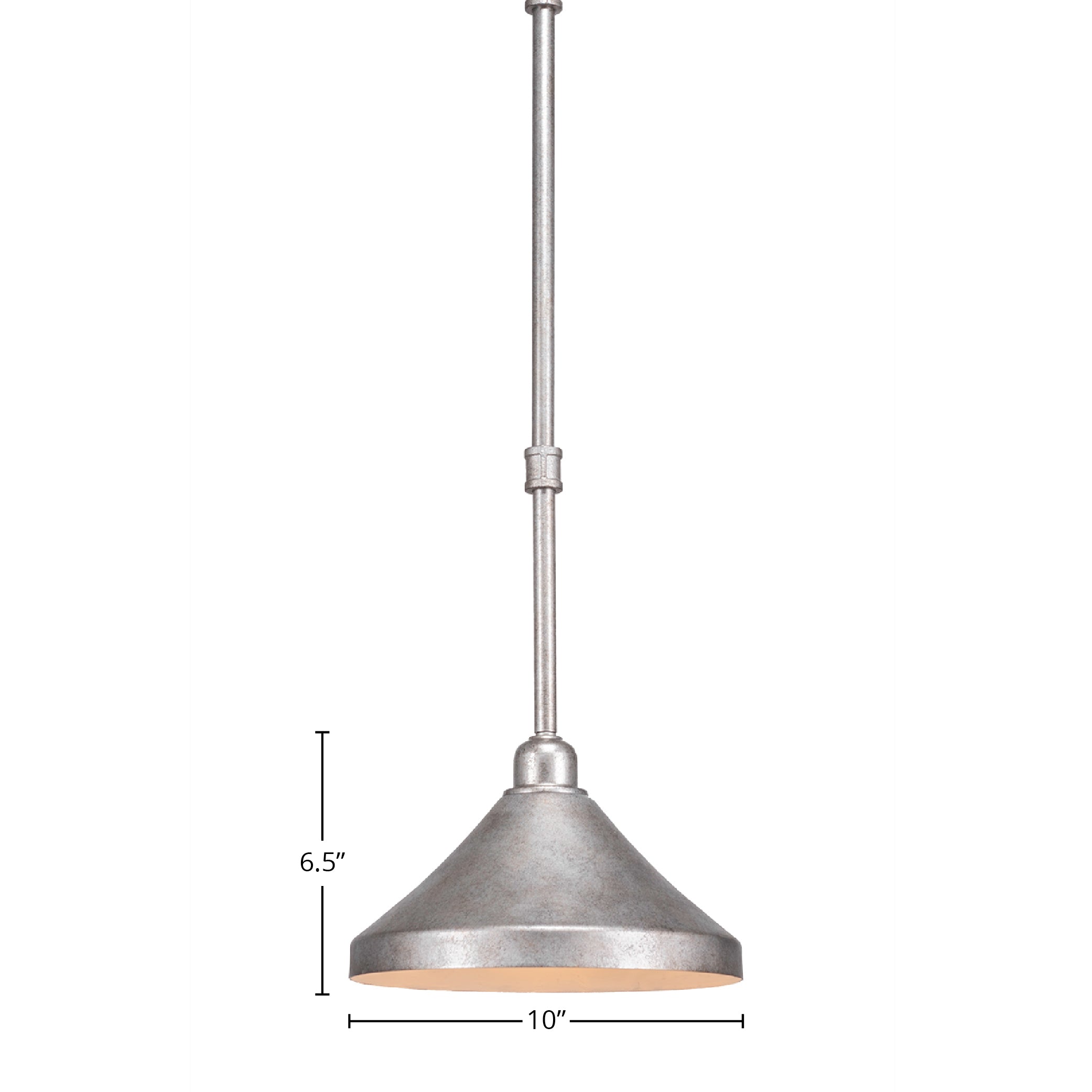 Vintage One Light Mini Pendant in Aged Silver with 10" Aged Silver Cone Metal Shade Shade