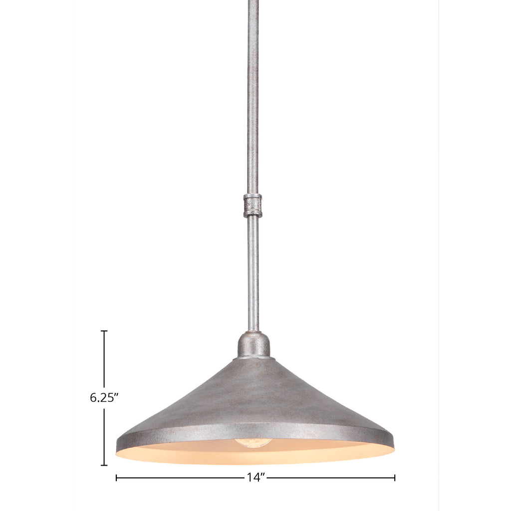 Vintage One Light Mini Pendant in Aged Silver with 14" Aged Silver Cone Metal Shade Shade