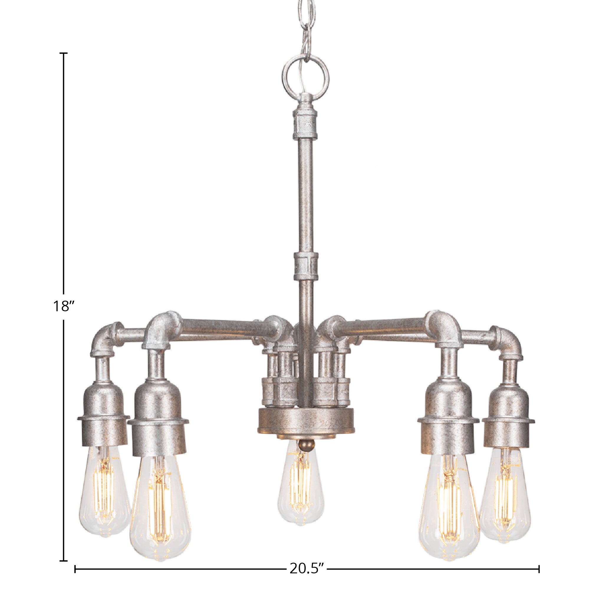 Vintage LED Chandelier in Aged Silver with 5 Light Chandelier Shown In Aged Silver Finish With Clear Antique LED Shade