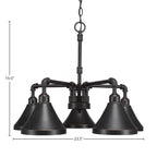 Vintage Five Light Chandelier in Dark Granite with 7" Dark Granite Cone Metal Shade Shade