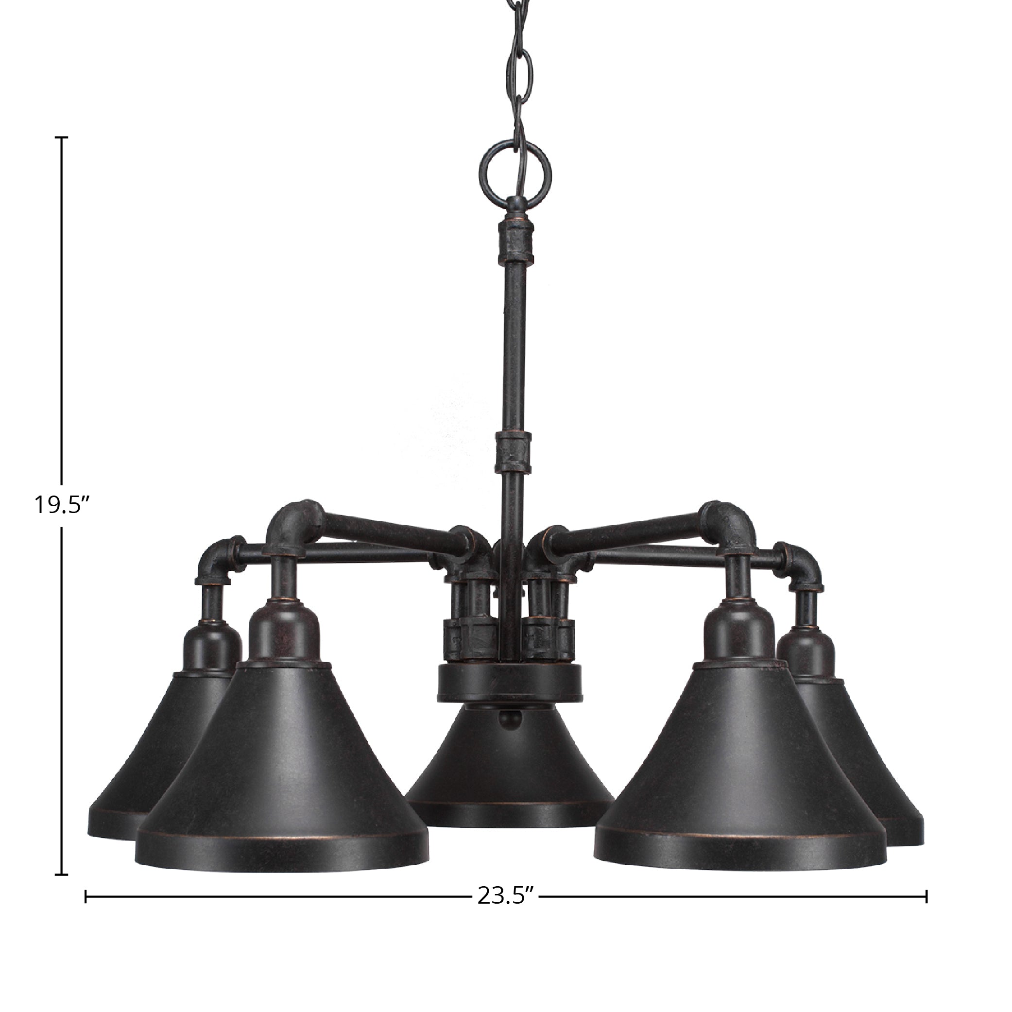 Vintage Five Light Chandelier in Dark Granite with 7" Dark Granite Cone Metal Shade Shade