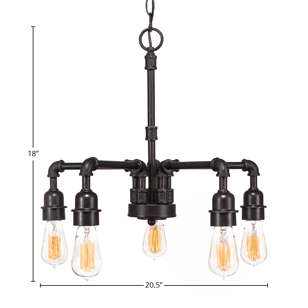 Vintage Five Light Chandelier in Dark Granite with 60 watt Amber Antique Shade
