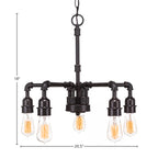 Vintage Five Light Chandelier in Dark Granite with 60 watt Amber Antique Shade