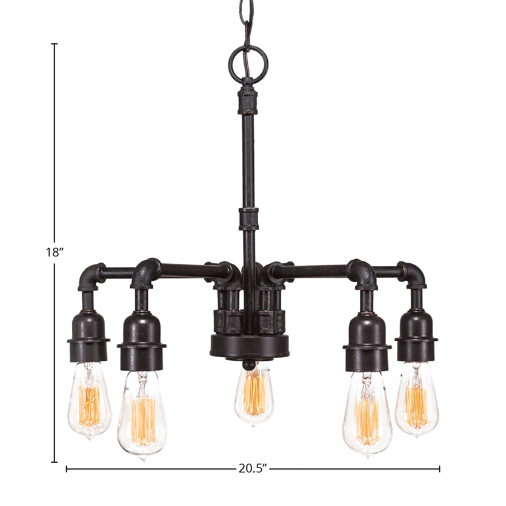 Vintage Five Light Chandelier in Dark Granite with 60 watt Amber Antique Shade