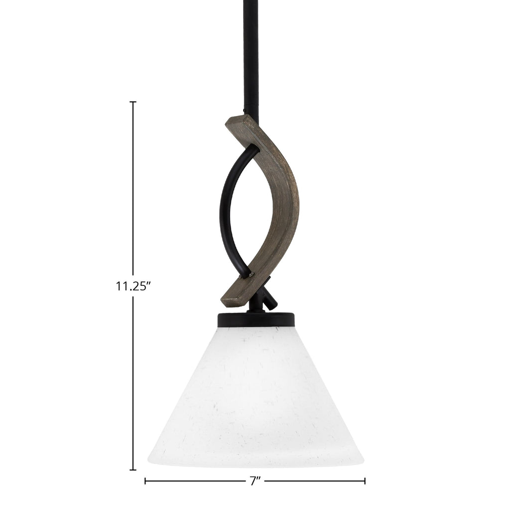 Monterey One Light Mini Pendant in Matte Black & Painted Distressed Wood-look Metal with 7" White Muslin Shade