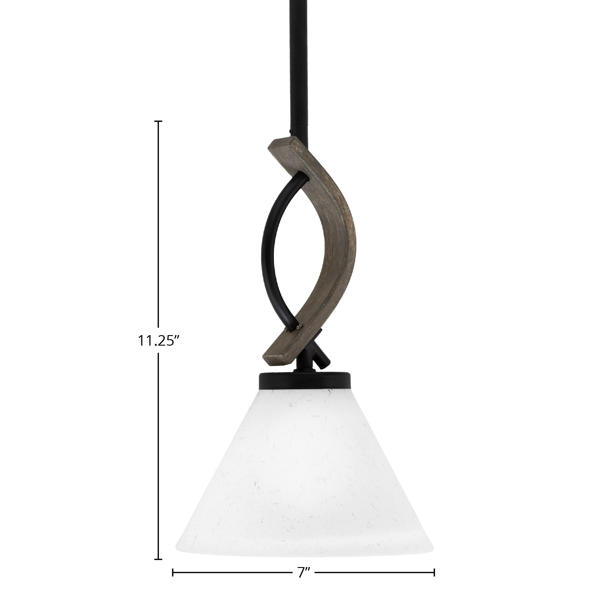 Monterey One Light Mini Pendant in Matte Black & Painted Distressed Wood-look Metal with 7" White Muslin Shade