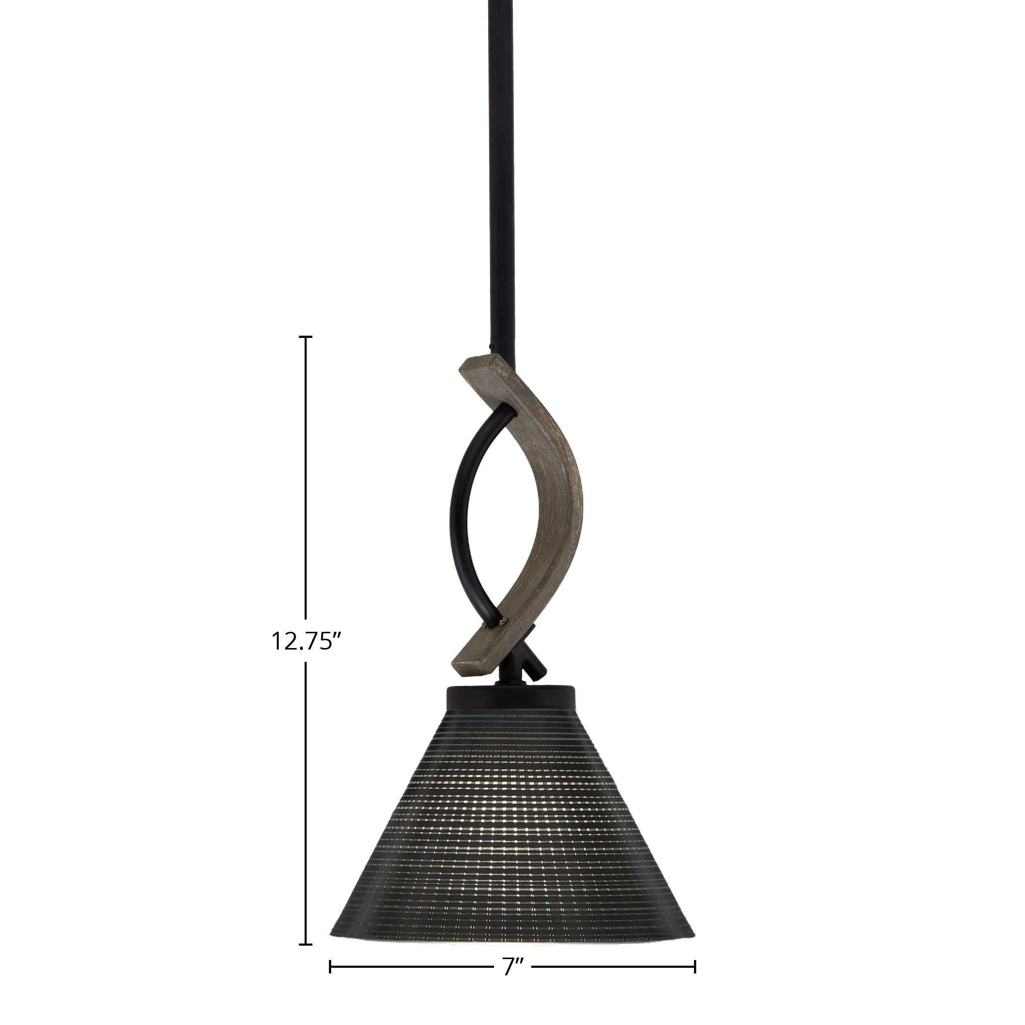 Monterey One Light Mini Pendant in Matte Black & Painted Distressed Wood-look Metal with 7" Black Matrix Shade