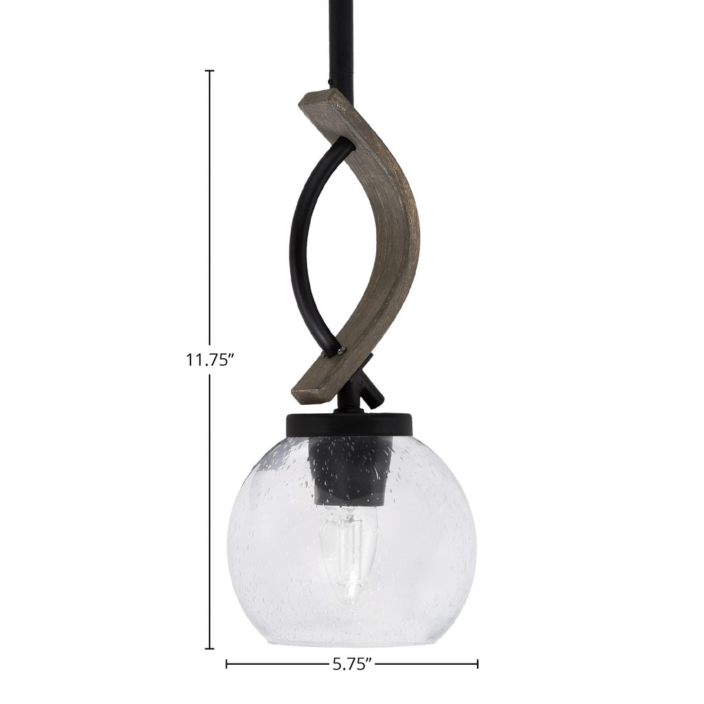 Monterey One Light Mini Pendant in Matte Black & Painted Distressed Wood-look Metal with 75" Clear Bubble Shade