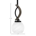 Monterey One Light Mini Pendant in Matte Black & Painted Distressed Wood-look Metal with 75" White Marble Shade