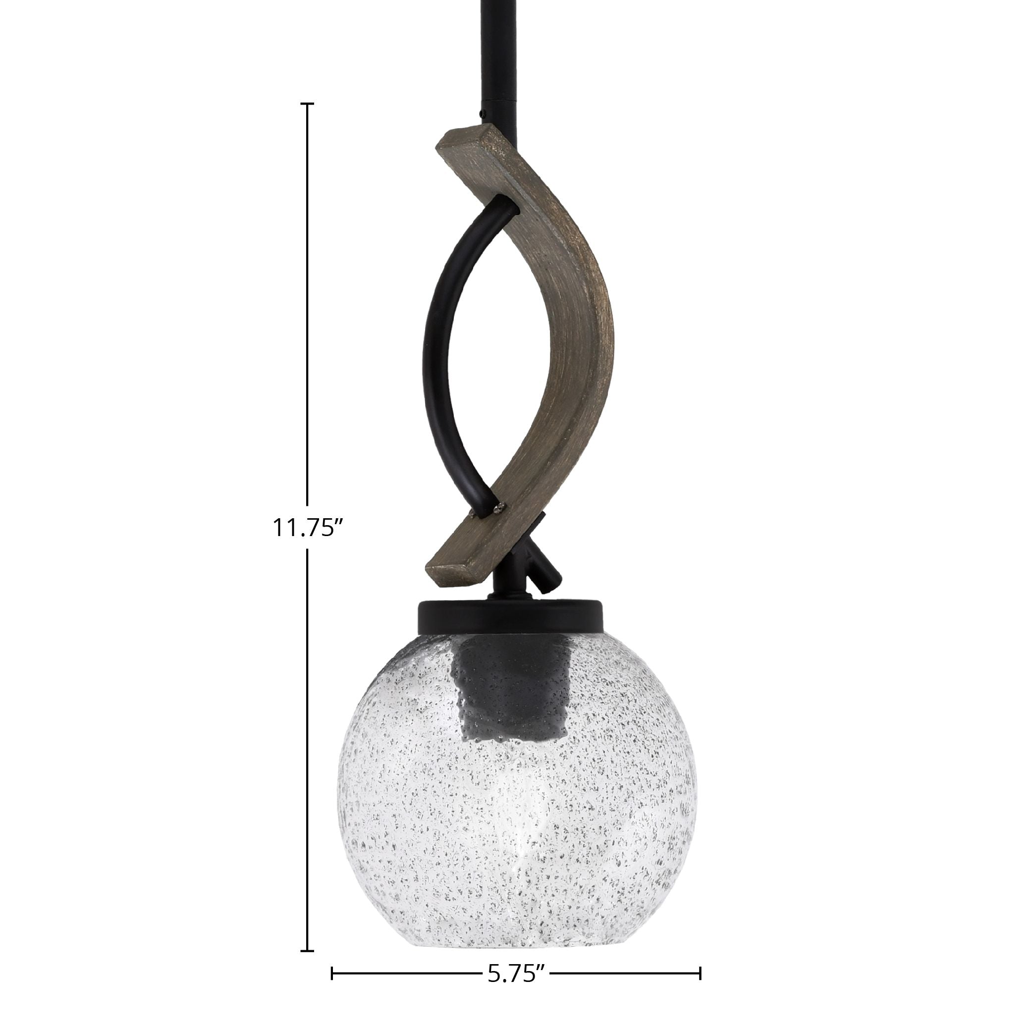 Monterey One Light Mini Pendant in Matte Black & Painted Distressed Wood-look Metal with 75" Smoke Bubble Shade