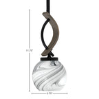 Monterey One Light Mini Pendant in Matte Black & Painted Distressed Wood-look Metal with 75" Onyx Swirl Shade