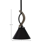Monterey One Light Mini Pendant in Matte Black & Painted Distressed Wood-look Metal with 7" Matte Black Cone Metal Shade Shade