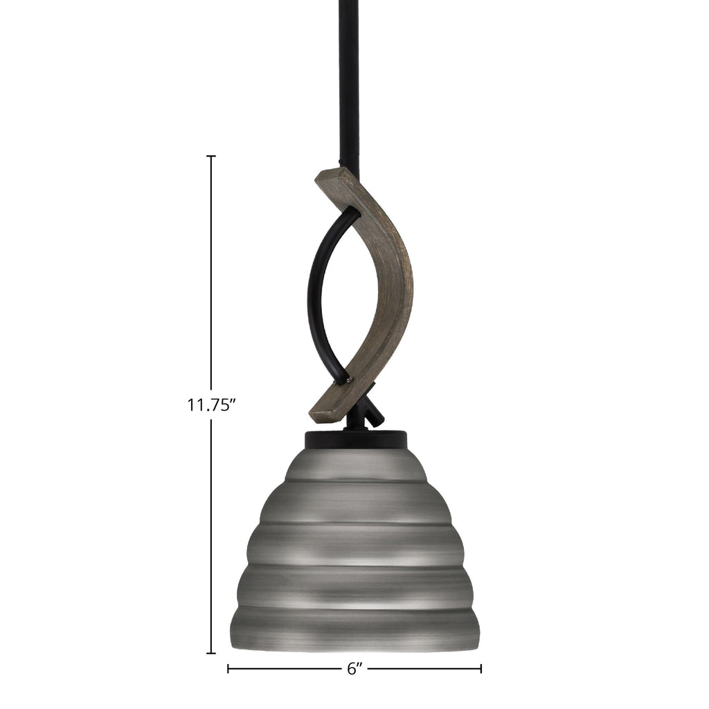 Monterey One Light Mini Pendant in Matte Black & Painted Distressed Wood-look Metal with 6" Brushed Nickel Beehive Metal Shade Shade