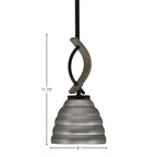Monterey One Light Mini Pendant in Matte Black & Painted Distressed Wood-look Metal with 6" Brushed Nickel Beehive Metal Shade Shade