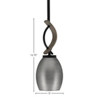 Monterey One Light Mini Pendant in Matte Black & Painted Distressed Wood-look Metal with 5" Brushed Nickel Oval Metal Shade Shade