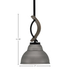 Monterey One Light Mini Pendant in Matte Black & Painted Distressed Wood-look Metal with 7" Brushed Nickel Double Bubble Metal Shade Shade